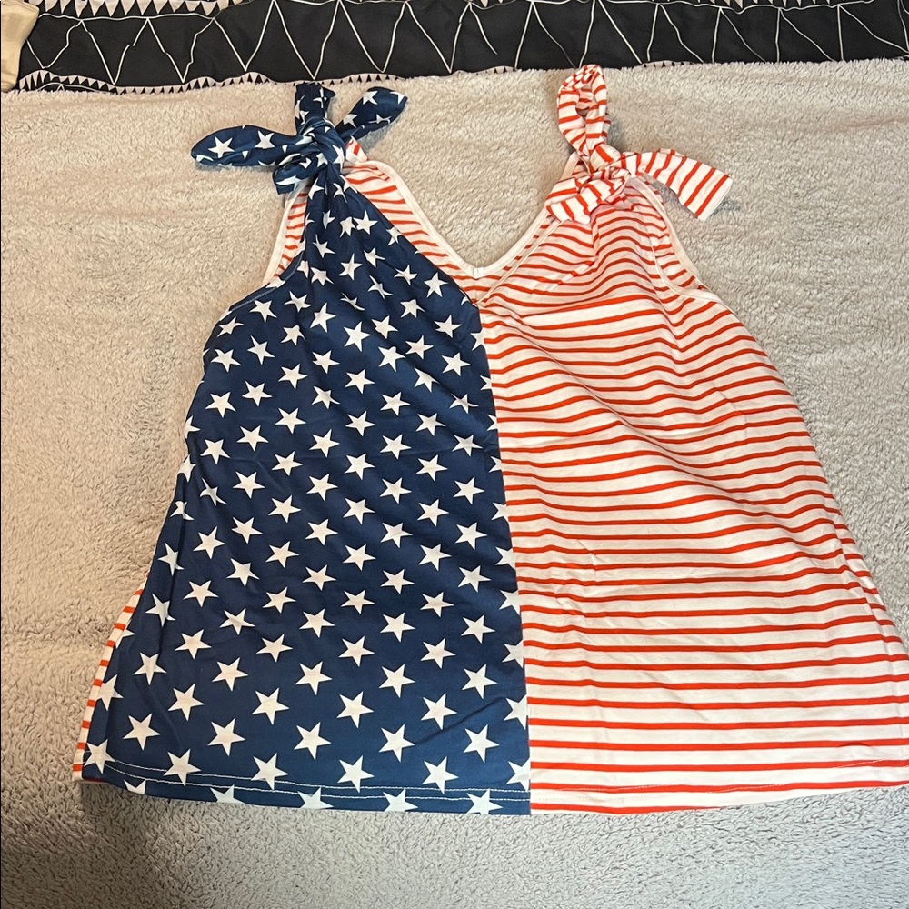 Patriotic Star & Stripe Tie-Shoulder Tank Top - Red, White & Blue